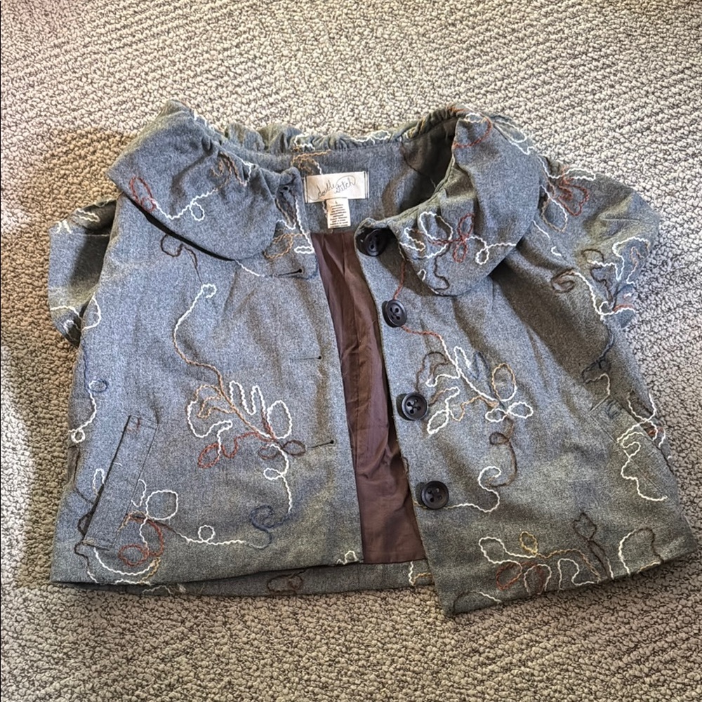 Anthropologie Gray Embroidered Jacket